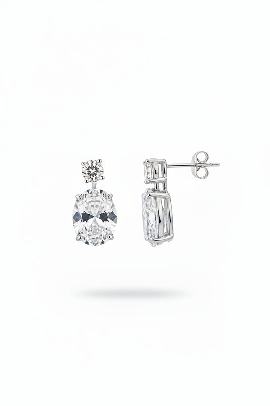 Sterling silver oval drop earrings with cz stone featuring round and oval cut stones, perfect for elegant occasions.
