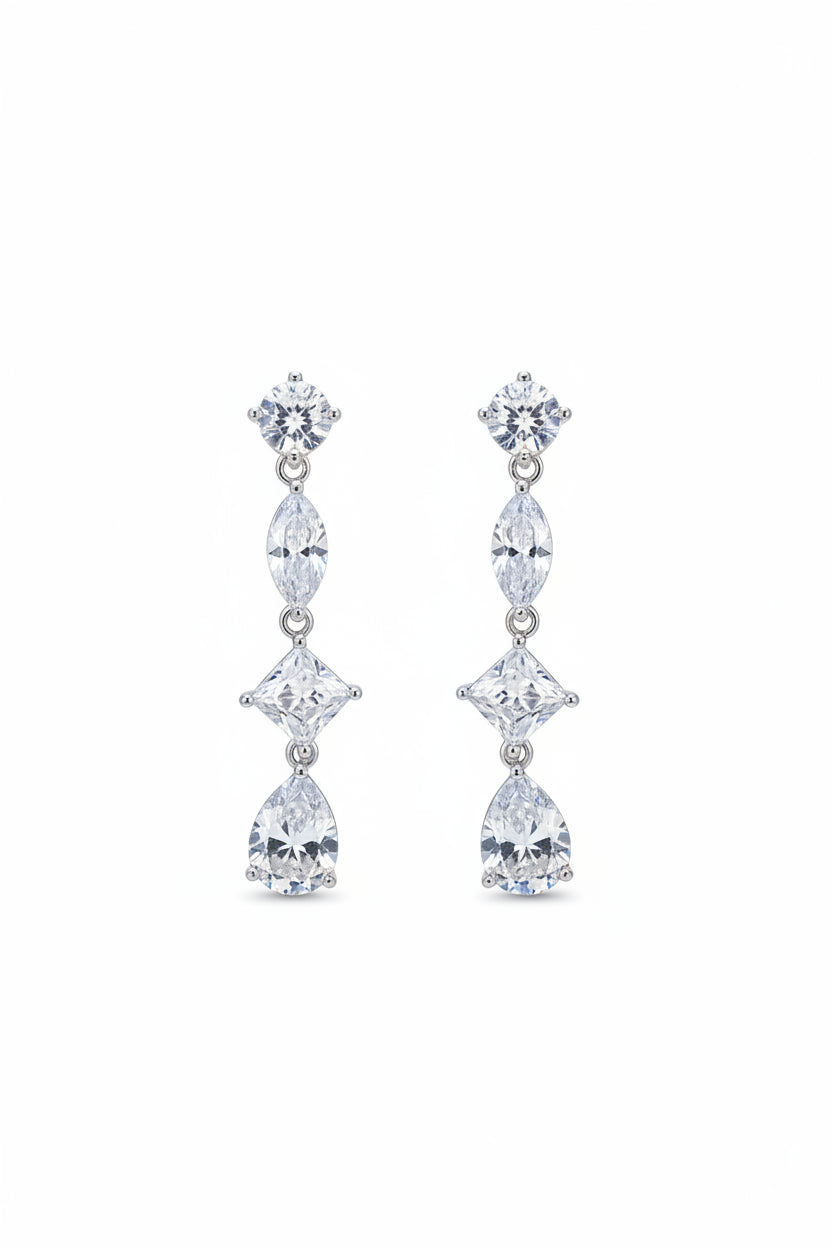 Sterling silver drop earrings featuring elegant diamond-like stones in a stunning drop design