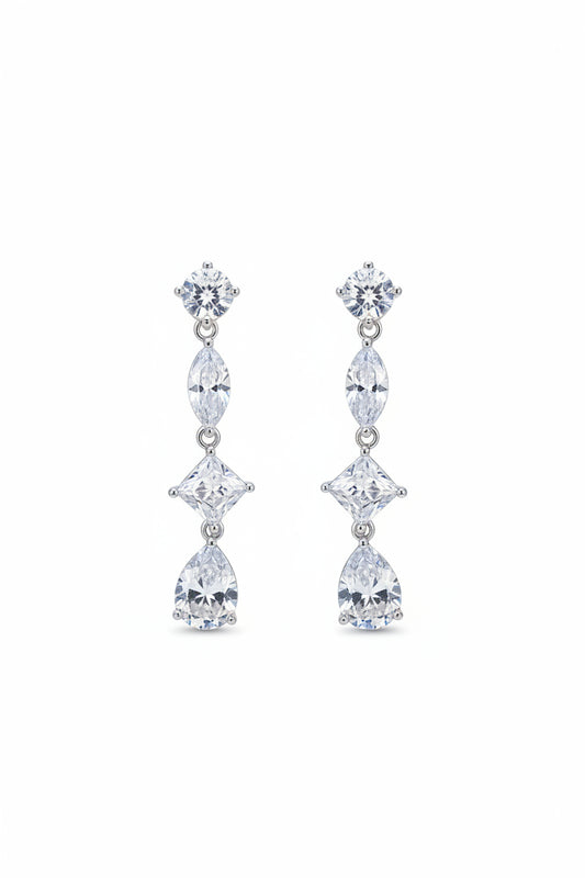 Sterling silver drop earrings featuring elegant diamond-like stones in a stunning drop design