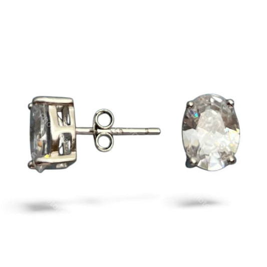 Sterling Silver Stud Earring Oval CZ Stone ECZ33104