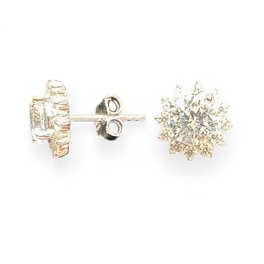 Floral Halo CZ Stud Earring - Silver - ECZ33108