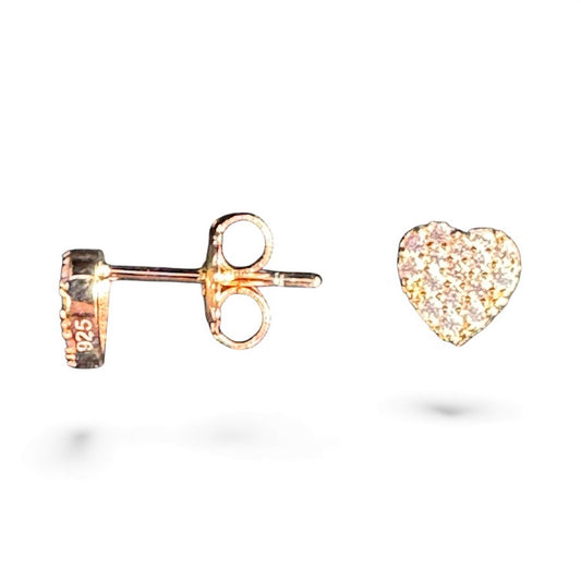 Sterling Silver Stud Earring Heart Shape Rose Plated CZ Stone ECZ6023