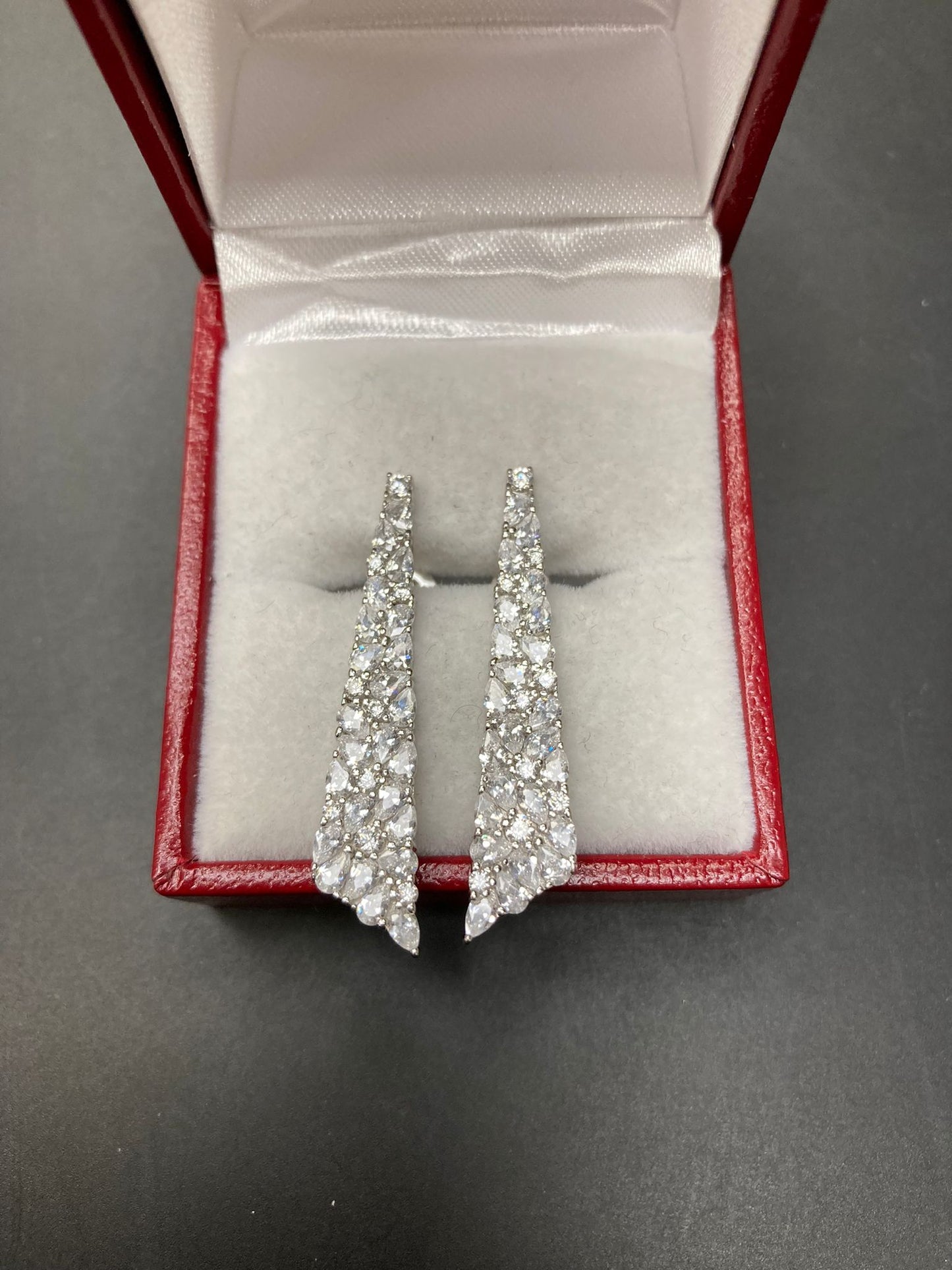 Tapered CZ Drop Earrings - Silver - ECZ6104