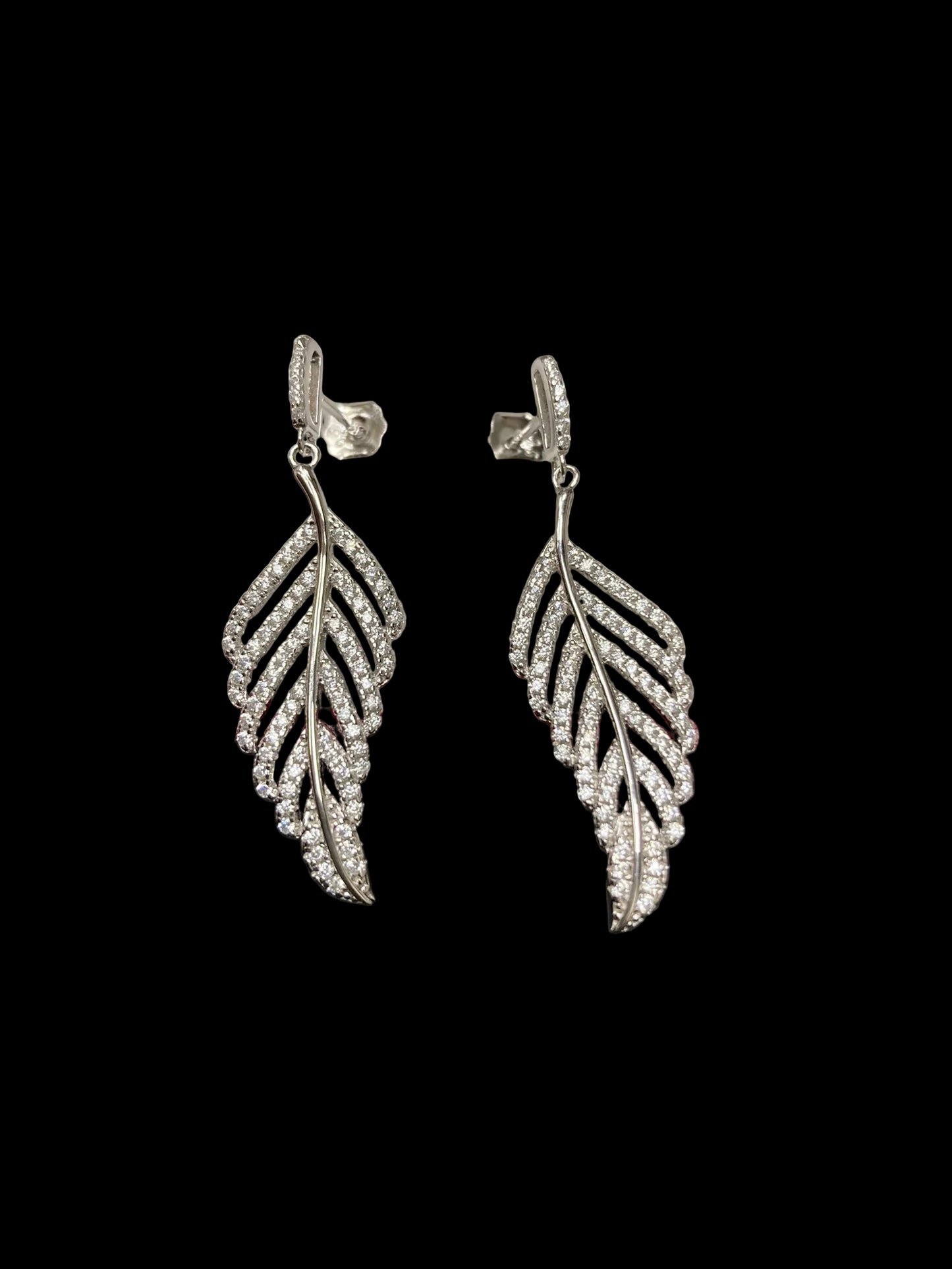 CZ Leaf Shape Drop Earrings - Silver - ECZ6110