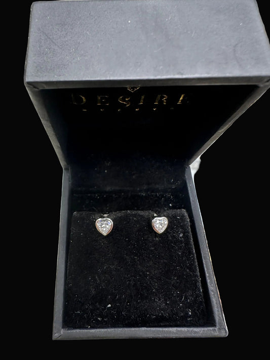 Sterling Silver Stud Earring Heart Shape CZ Stone ECZA816R