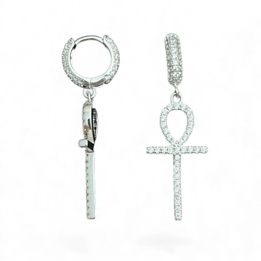 Sterling Silver Cross Earring CZ Stone ECZ90S