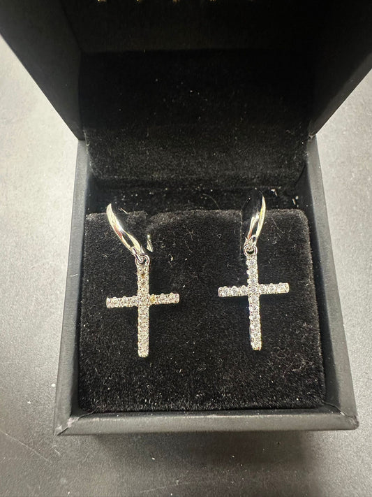 Sterling Silver Cross Earring CZ Stone ECZ90X