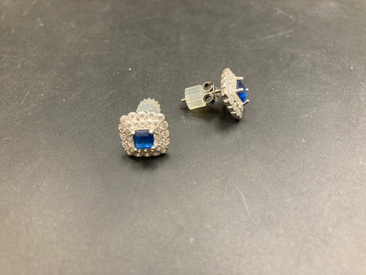 Sterling Silver Cz Earring ECZ9507 showcasing blue cubic zirconia and sparkling accents.