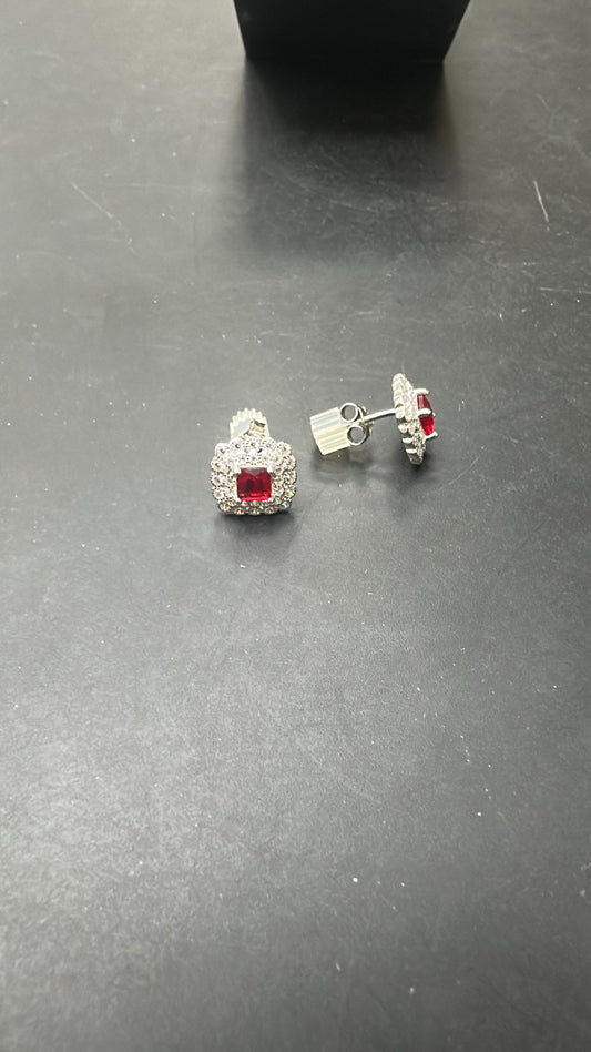 Sterling Silver Cz Earring ECZ9507 featuring a beautiful design with red stones.