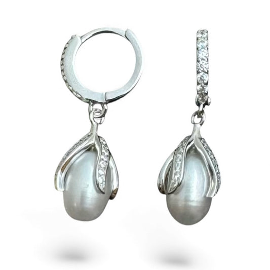 Sterling Silver Pearl Earring CZ Stone ECZ9805