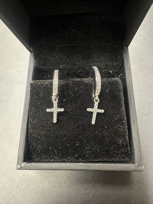 Sterling Silver Cross Earring CZ Stone ECZ9832