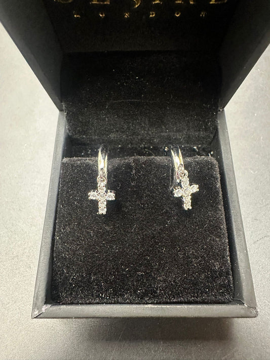 Sterling Silver Cross Earring CZ Stone ECZ9832