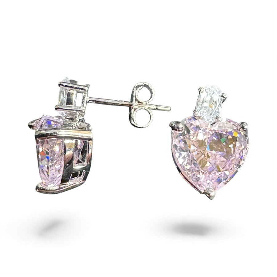 Sterling Silver Stud Earring Heart Shape CZ Stone ECZA815