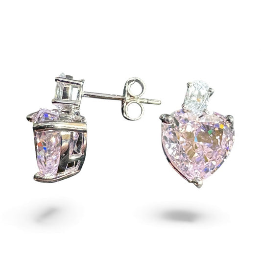 Sterling Silver Stud Earring Heart Shape CZ Stone ECZA815