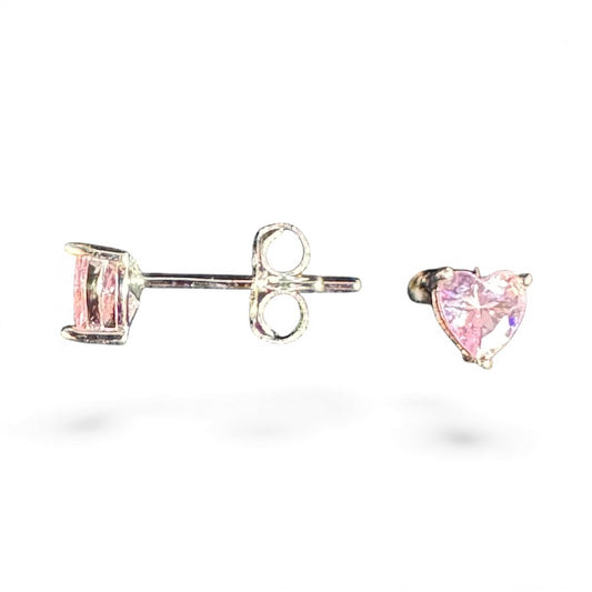 Sterling Silver Stud Earring Heart Shape CZ Stone ECZA816
