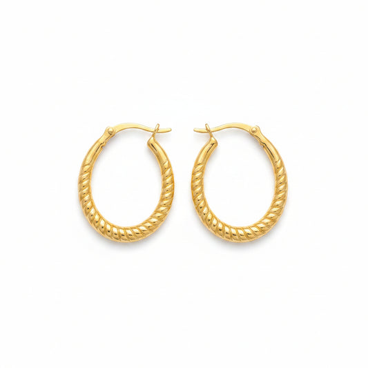Stylish gold hoop earrings, perfect for any occasion, showcasing a beautiful twisted design.