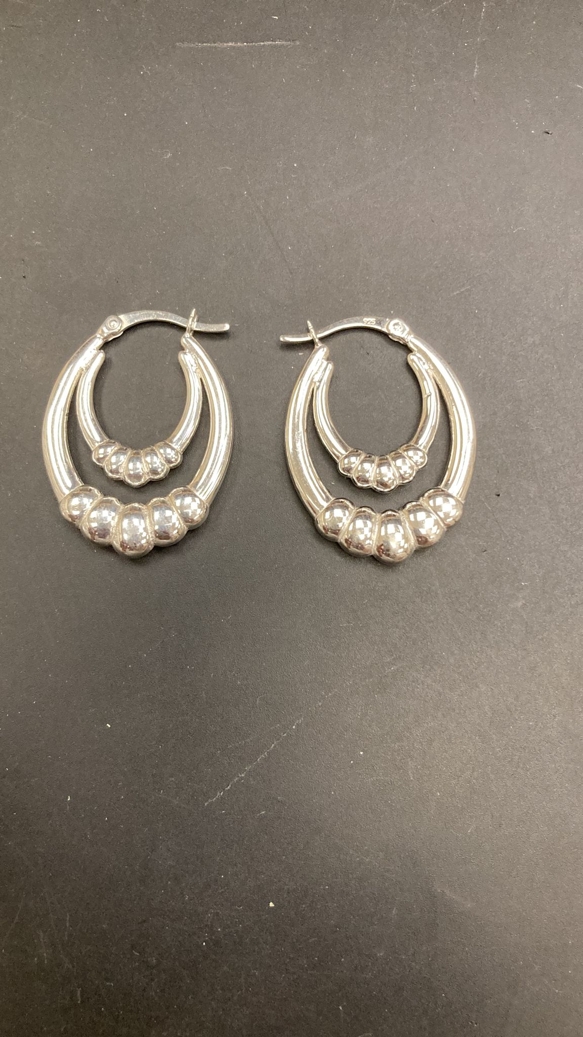 Sterling Silver Double Bead Creole Hoop Earrings, elegant sterling silver hoop earrings design.