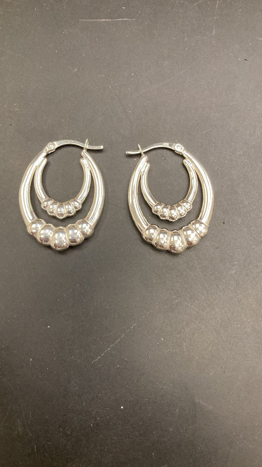 Sterling Silver Double Bead Creole Hoop Earrings EP10085