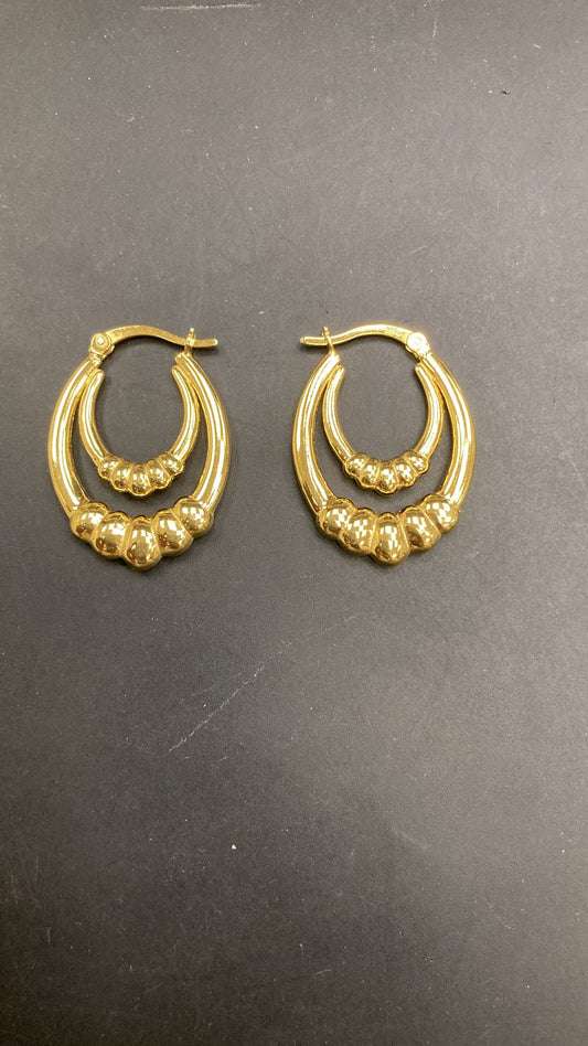 Sterling Silver Double Bead Creole Hoop Earrings EP10085