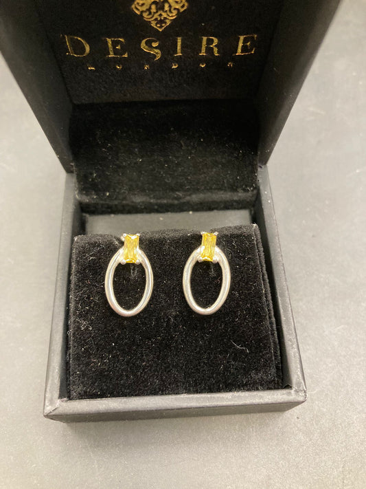 Sterling Silver Cz Citrine Earrings EP10096