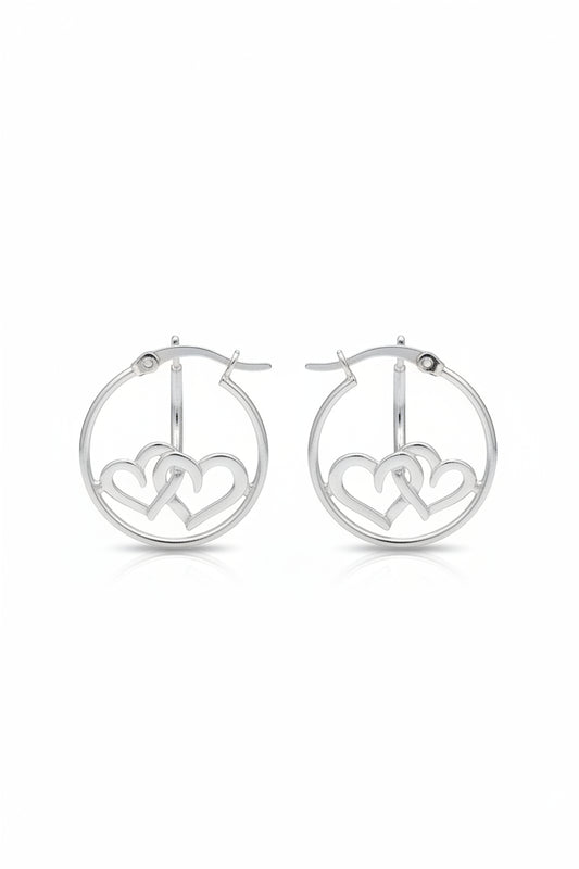 Sterling Silver Heart Hoops Earrings EP10201 showcasing elegant heart design in a hoop style.