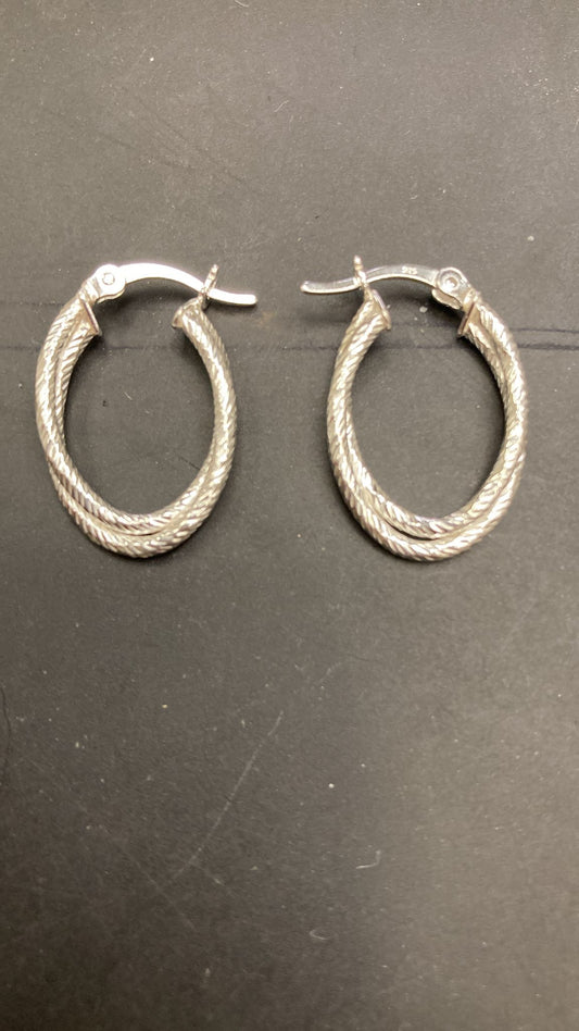 Sterling silver rope twist hoop earrings EP10205 displayed on a black background.