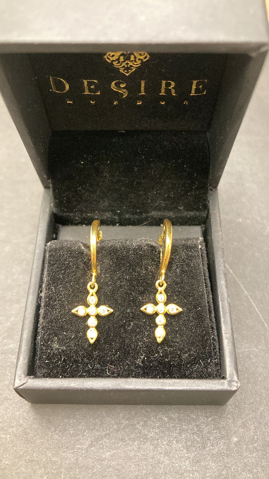 Sterling Silver Cz Cross Earrings displayed in a black jewelry box with a soft insert.