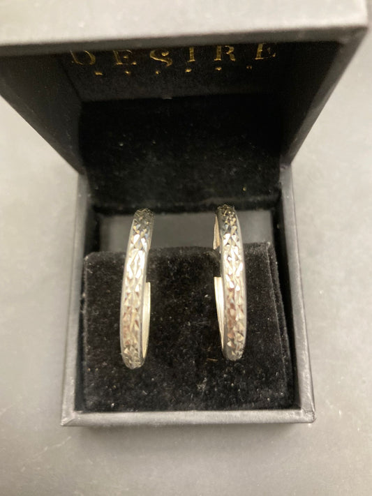 Sterling Silver Hoops Earrings EP10288 displayed in a black jewelry box, showcasing detailed design of sterling silver hoop earrings.