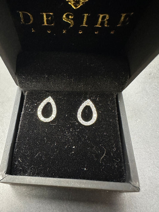 Sterling Silver Open Pear Cz Stud Earring  EP911