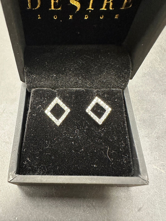 Sterling Silver Open Square Cz Stud Earring  EP917