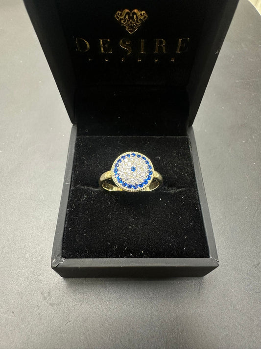 Sterling Silver Gold Plated Evil Eye Ring RCZ3313