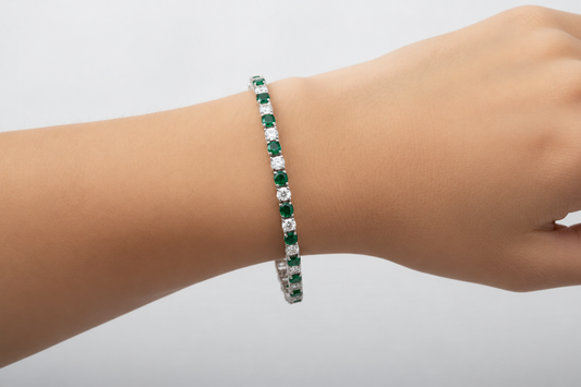 Sterling Silver 7.5" Tennis Bracelet Green-White 3 MM CZ Stone BRCZ106GW