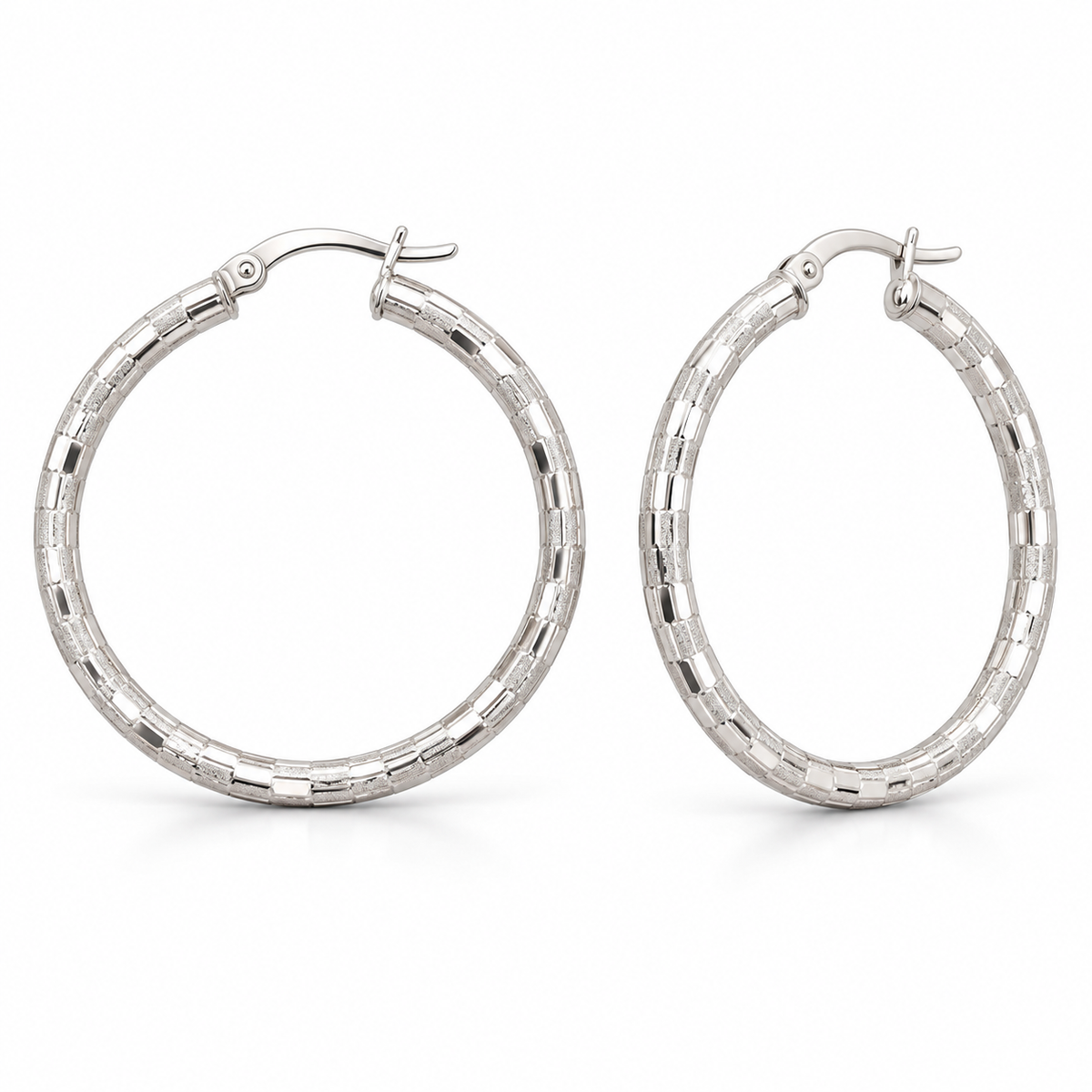 Sterling Silver Diamont Cut Hoop Earring ECZ3162