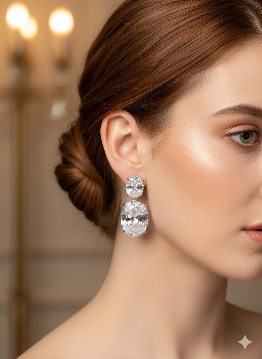 Sterling Silver Stud Earring Double CZ Stone ECZ33106