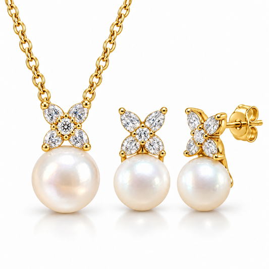 Sterling Silver Pearl Earring-Necklace Set NECZ2607166