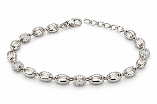Sterling Silver 6.5" - 7.5" Oval Beads Bracelet BCZ108621