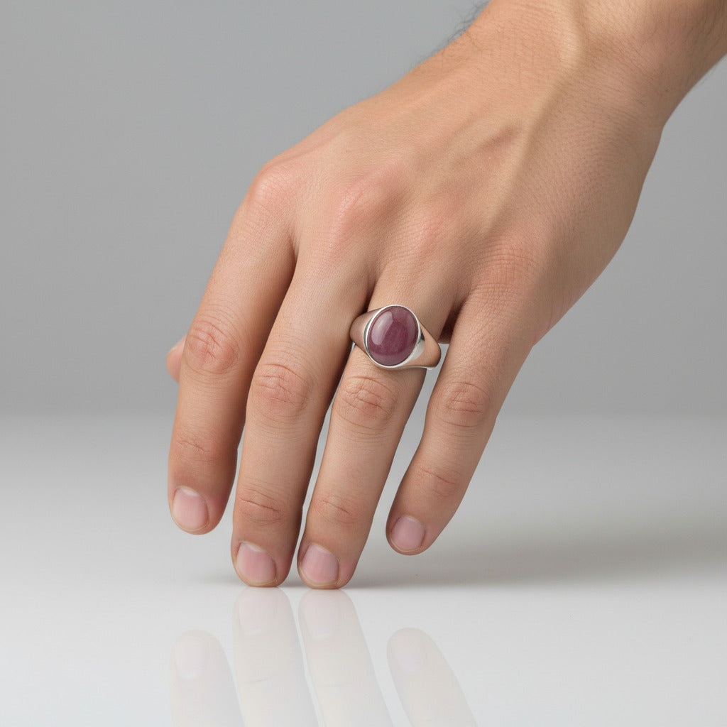 Silver Signet ring with a red stone 