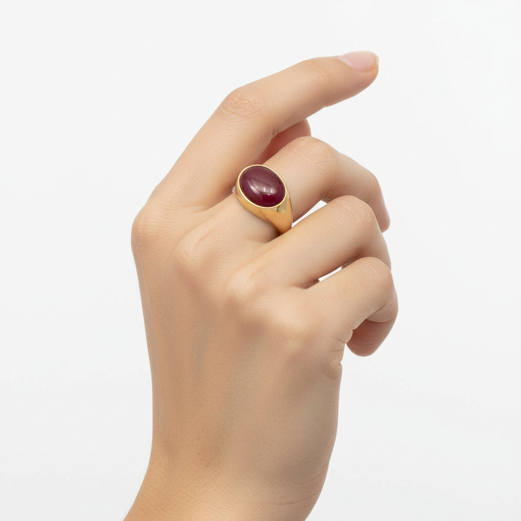 Gold on Silver signet ring with a red stone 