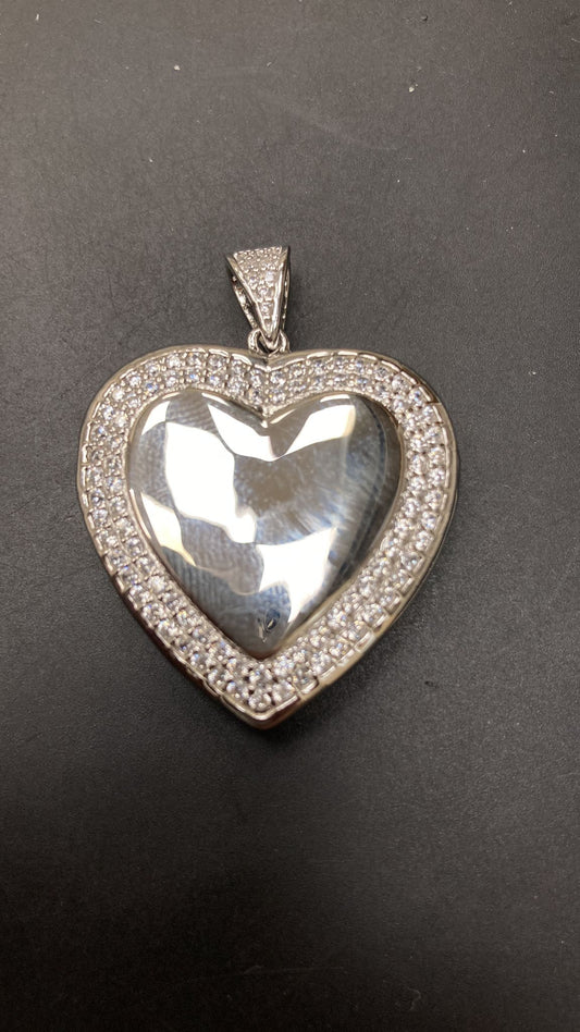 Sterling silver heart pendant with CZ stones, featuring a locked heart shape design, LK101.