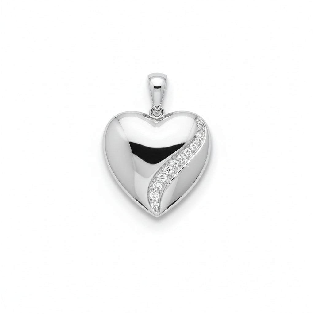 Sterling Silver Heart Shape Locked Pendant CZ Stone LK102