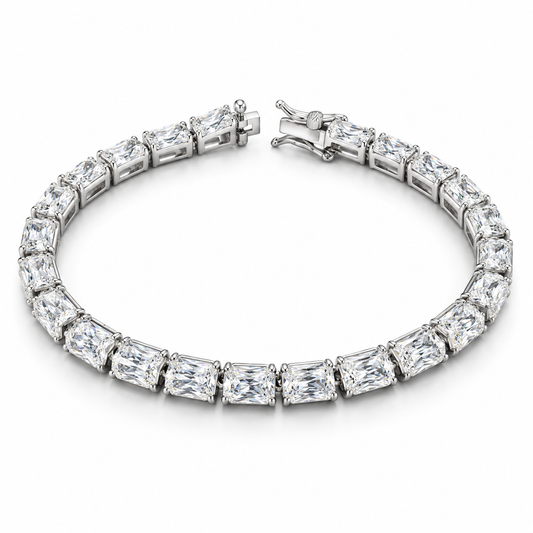Sterling Silver 7" Emerald Cut 6.5x4.5 CZ Stone Bracelet BRCZ2607169