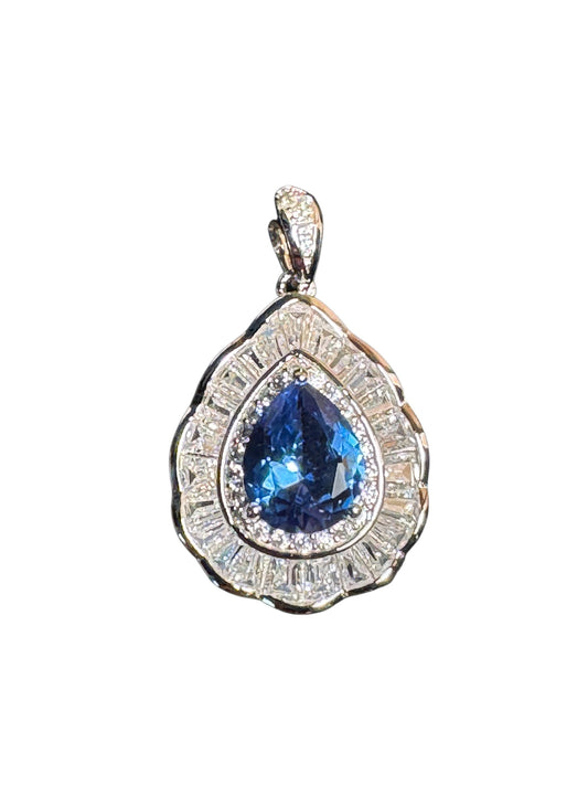 Sterling Silver Pendant Blue CZ Stone MPCZ10080