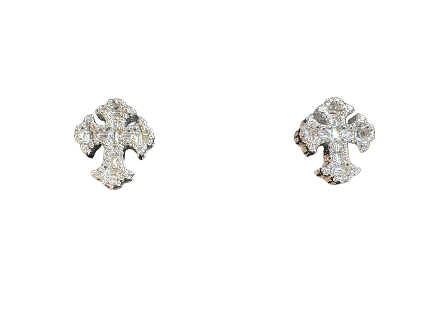 Sterling Silver Cross Stud Earring CZ Stone MPCZ335