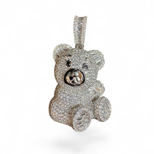 Sterling Silver Teddy Bear Pendant CZ Stone MPCZ3369
