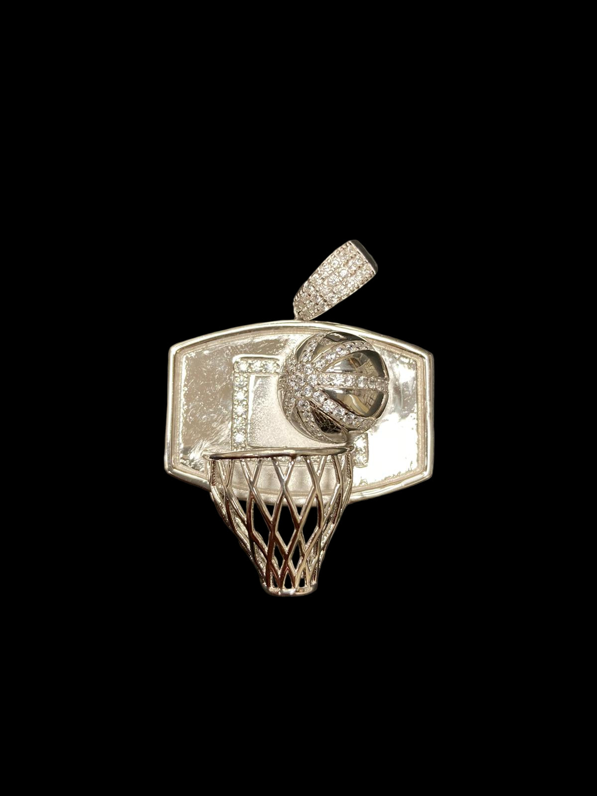 Sterling Silver Basketball Pendant CZ Stone MPCZ3388