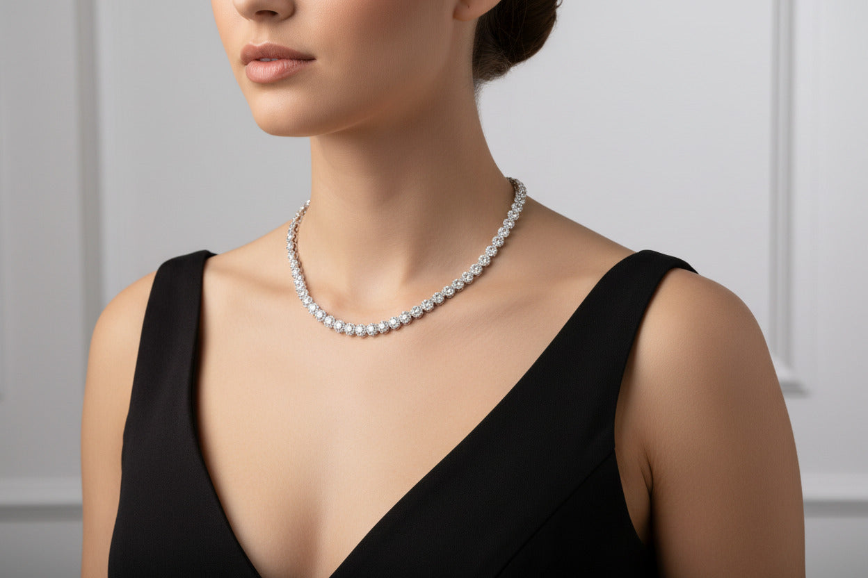 Sterling Silver Cz Tennis Necklace NCZ001