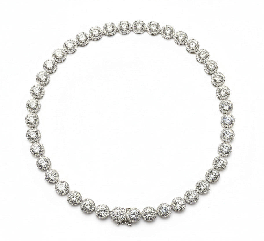 Sterling Silver Iced Out Halo Necklace NCZ003