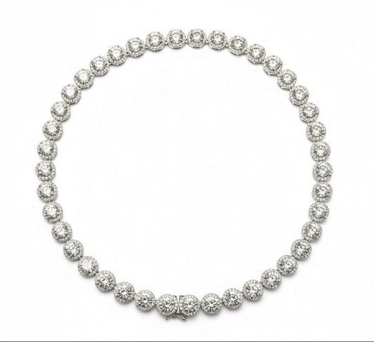 Sterling Silver Iced Out Halo Necklace NCZ003