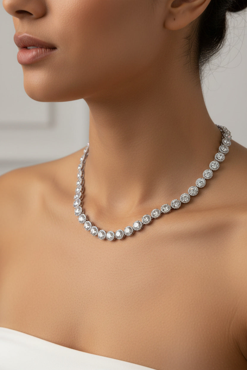 Sterling Silver Cz Tennis Necklace NCZ001