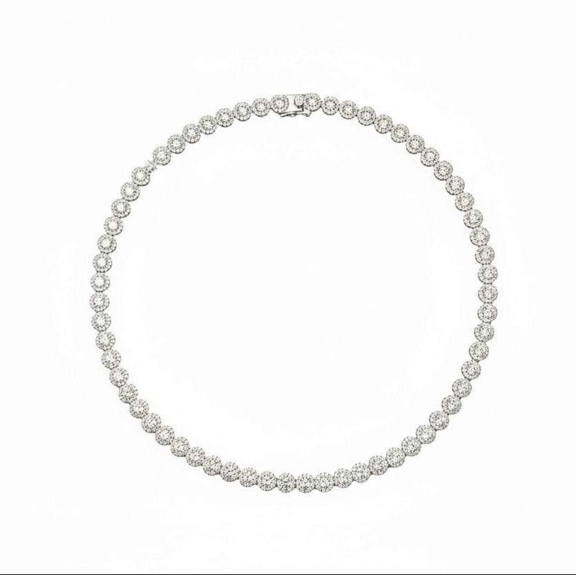 Sterling Silver Iced Out Halo Necklace NCZ003